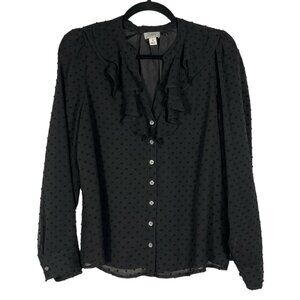 J Crew Womens Swiss Dot Ruffle Blouse Size S Black Dark Coquette Victorian Goth